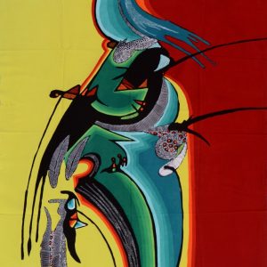 Batik balinesisches Stoffbild Gesicht abstrakt, 75 x 90 cm