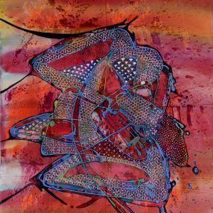 Batik balinesisches Stoffbild abstrakte Handarbeit, 75 x 90 cm