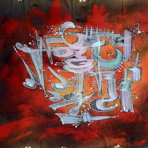 Batik balinesisches Stoffbild abstrakte Figuren, 75 x 90 cm
