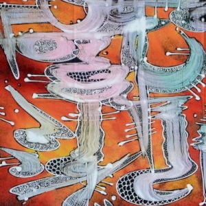 Batik balinesisches Stoffbild abstrakte Figuren, 75 x 90 cm
