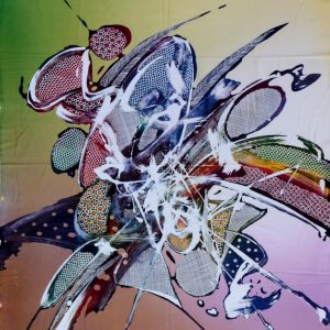 Batik balinesisches Stoffbild abstrakte Kreise, 75 x 90 cm
