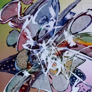 Batik balinesisches Stoffbild abstrakte Kreise, 75 x 90 cm