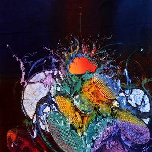 Batik Bild balinesisches Stoffbild abstrakter Mond, 90 x 100 cm