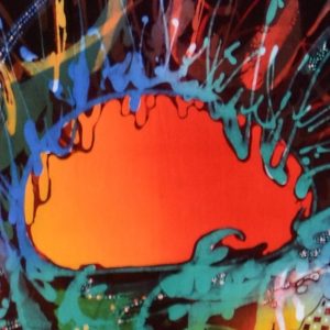 Batik Bild balinesisches Stoffbild abstrakter Mond, 90 x 100 cm