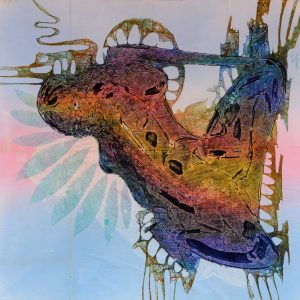 Batik Bild balinesisches Stoffbild abstrakte Figur, 90 x 100 cm