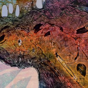 Batik Bild balinesisches Stoffbild abstrakte Figur, 90 x 100 cm