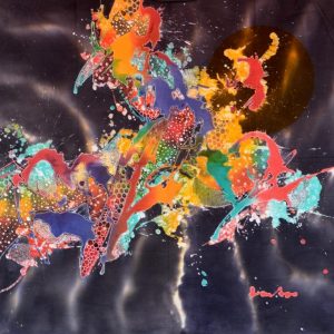 Batik Bild balinesisches Stoffbild abstrakte Kleckse, 90 x 100 cm
