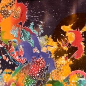 Batik Bild balinesisches Stoffbild abstrakte Kleckse, 90 x 100 cm