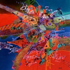 Batik Bild balinesisches Stoffbild abstrakte Figuren, 90 x 100 cm