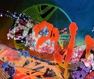 Batik Bild balinesisches Stoffbild abstrakte Figuren, 90 x 100 cm