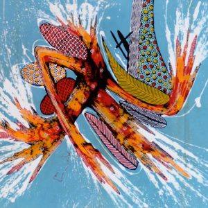 Batik Bild balinesisches Stoffbild abstrakter Vogel, 45 x 75 cm