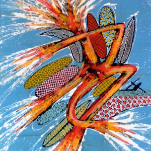 Batik Bild balinesisches Stoffbild Mensch abstrakt, 45 x 75 cm
