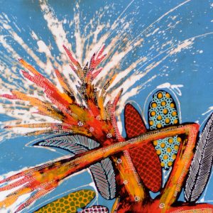 Batik Bild balinesisches Stoffbild Mensch abstrakt, 45 x 75 cm