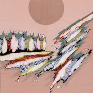 Batik Bild balinesisches Stoffbild Sonne abstrakt, 45 x 75 cm