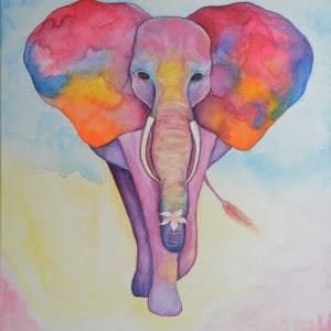Kunstdruck Print Elefant mit Blume, 40 x 30 cm