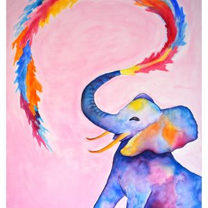 Kunstdruck Print Elefant mit Fontäne, 40 x 30 cm