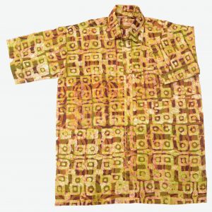 Batik Freizeit afrikanisches Hemd, Adinkra grün-braun, Gr. M