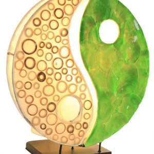 Lampe balinesische Tischlampe Yin Yang grün, 30 cm