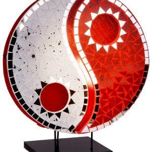 Lampe balinesische Tischlampe Yin-Yang rot, 35 cm