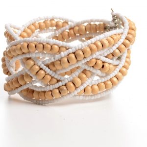 Armband Modeschmuck Bambusperlen, beige, 4 cm