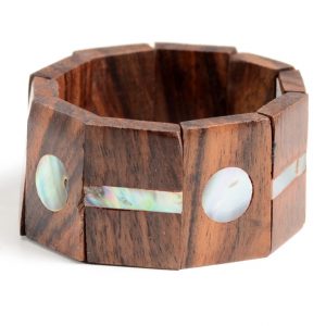 Armband Modeschmuck Holz und Perlmutt, 3 cm