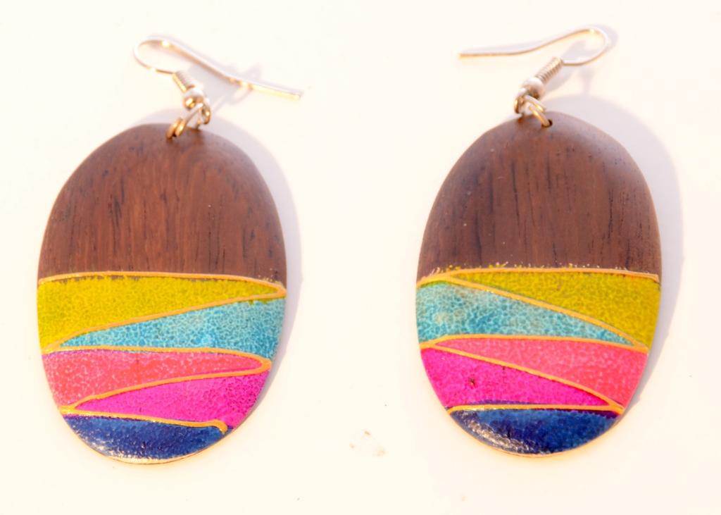 Ohrringe Modeschmuck buntes Holz kaufen Afrika Deko Shop