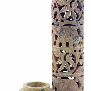 Räucherstäbchen-Turm aus Speckstein mit Elefanten, 24 cm