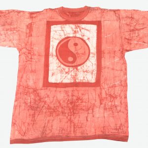 Batik afrikanisches T-Shirt Yin-Yang-Symbol, rot, Gr. M