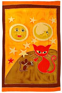 Sarong balinesischer Pareo Katze und Maus, 175 x 120 cm