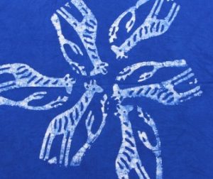 Biertisch-Decke afrikanische Batik blau, Giraffen, 215 x 110 cm