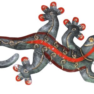 Gecko balinesische Tier Figur orange-grau, 50 cm
