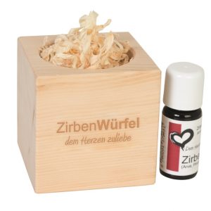 Zirbenholz-Würfel-Set mit Zirbelöl & Zirbenflocken
