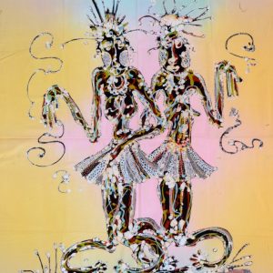 Batik Bild balinesisches Stoffbild zwei Frauen, 75 x 90 cm