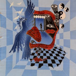 Batik Bild balinesisches Stoffbild abstrakt Yin Yang, 75 x 90 cm